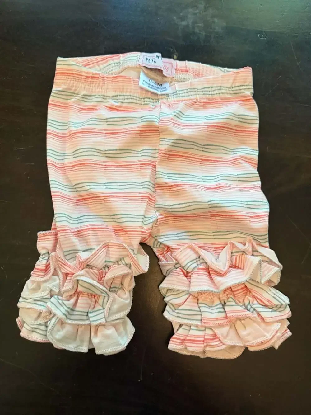 Pete + Lucy Peach Print Dress and Striped Ruffle Leggings